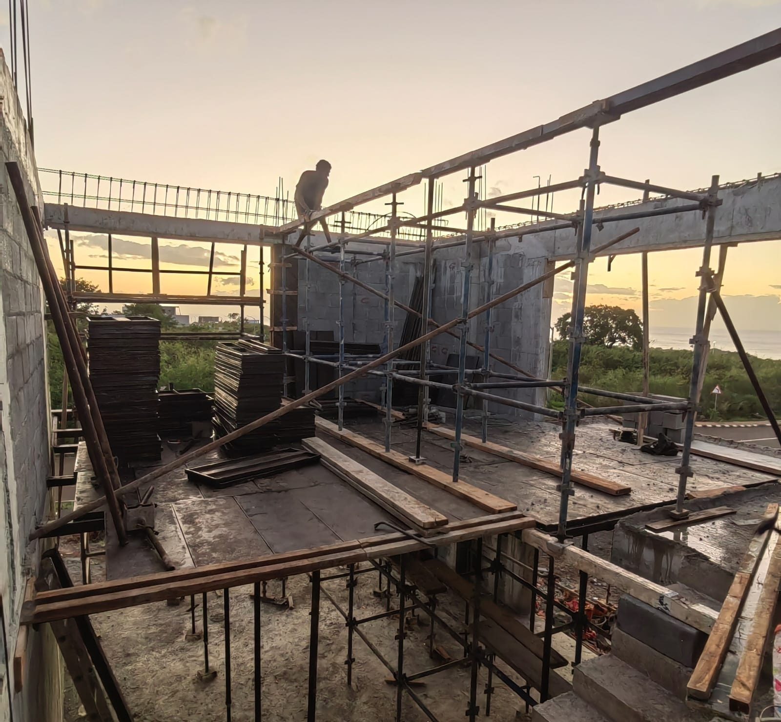 Scaffolding and formwork on site